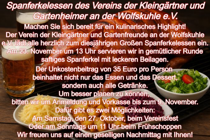 Spanferkelessen des Vereins der Kleingärtner und Gartenheimer an der Wolfskuhle e.V.