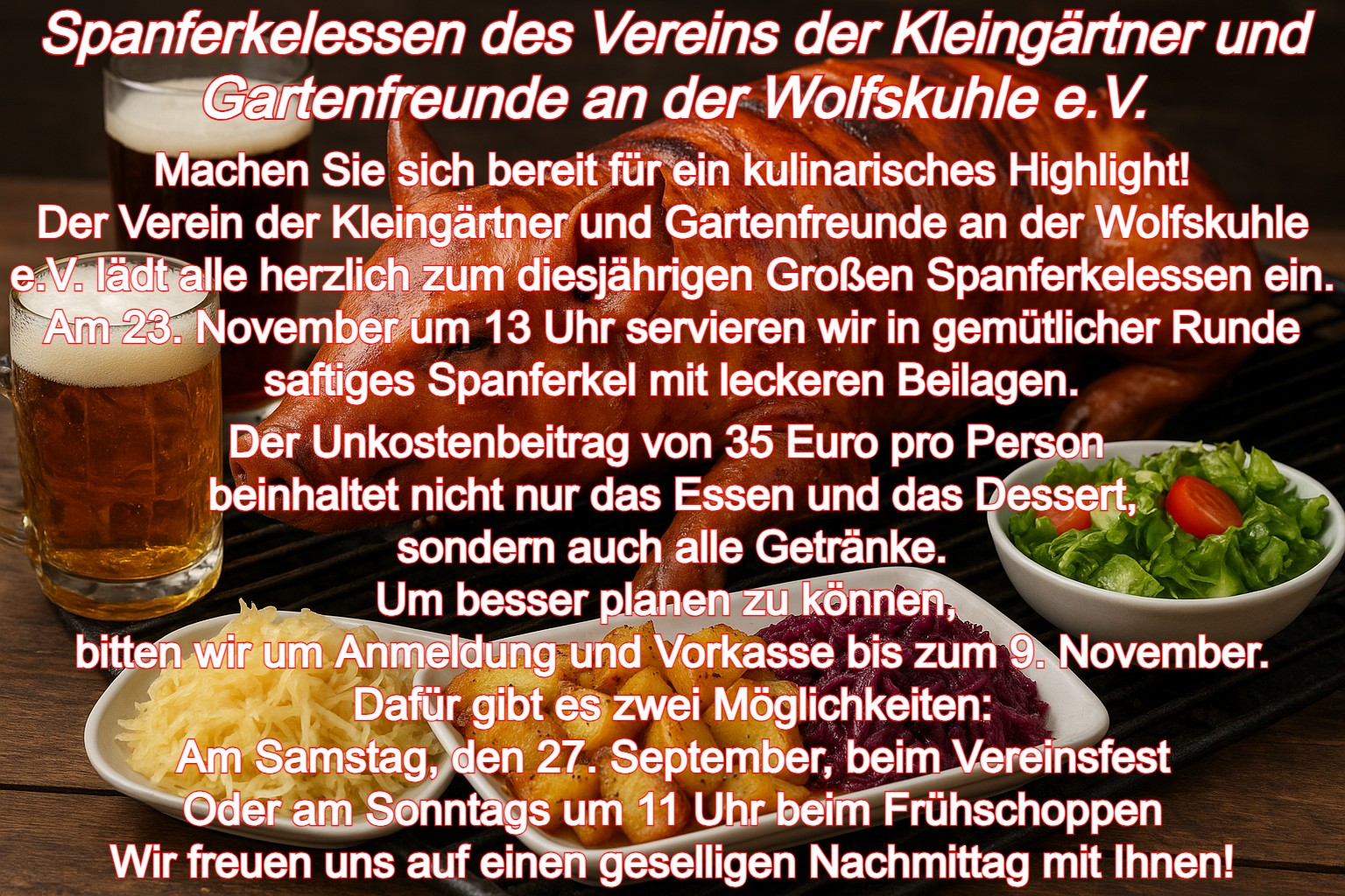 Spanferkelessen am 23. November